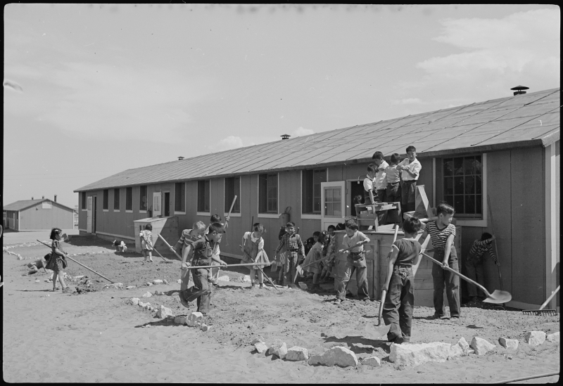 Amache Elementary children landscaping the grounds on 24 April 1943