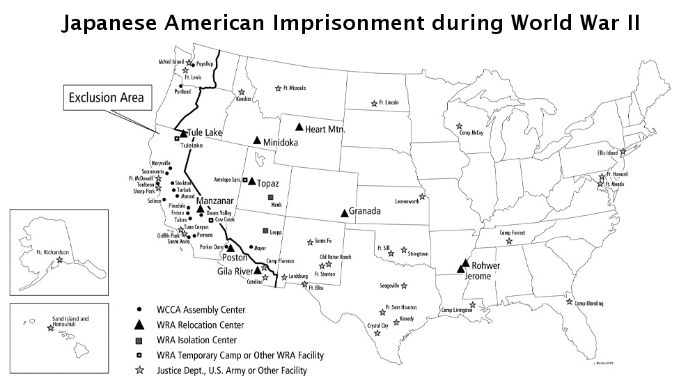 Japanese Internment Camps Ww2 Map 