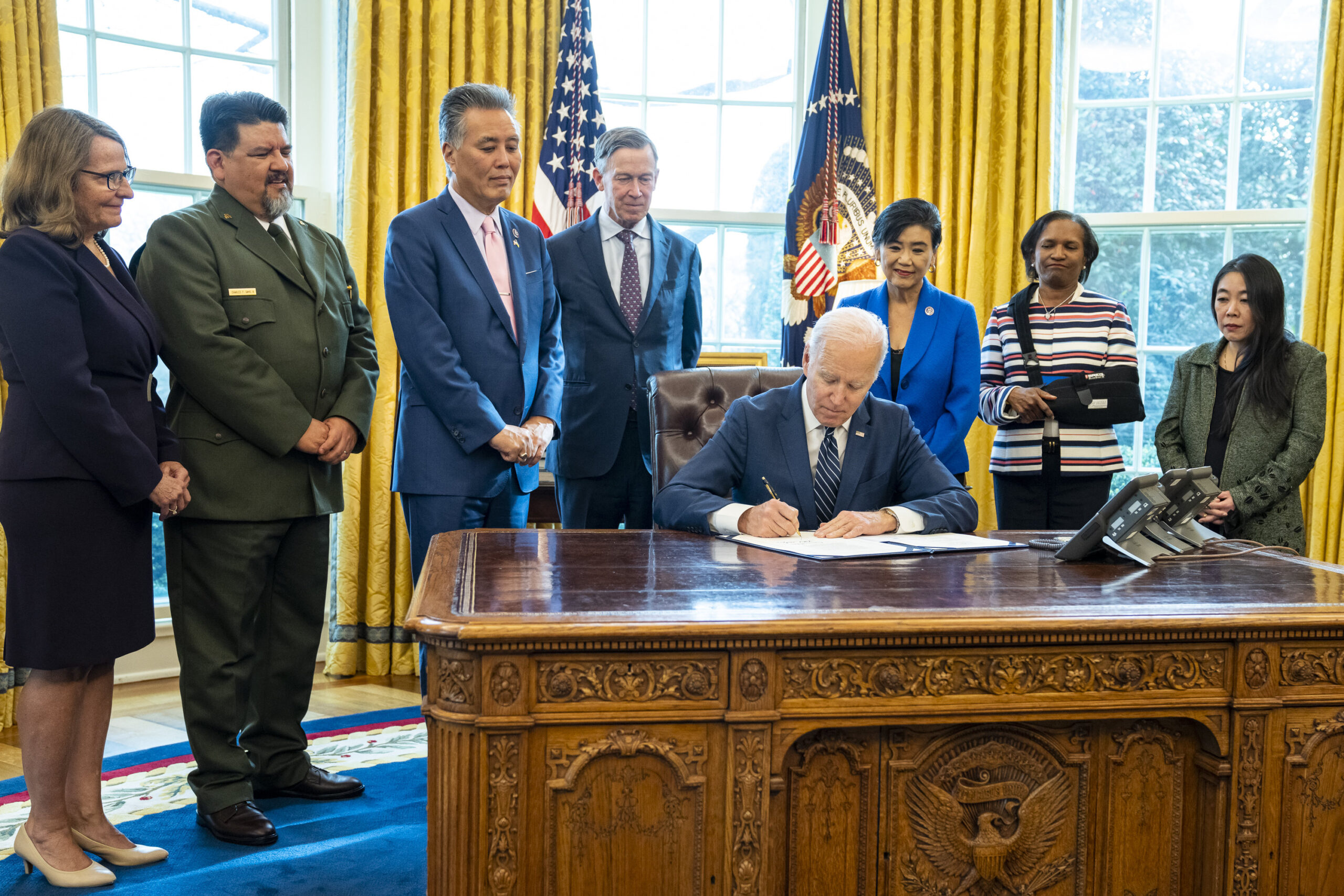 President Biden signing the Amache National Historic Site Act, March 18, 2022. White House photo.