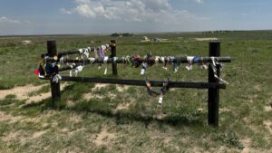 Origami cranes made by Amache pilgrims at the Sand Creek Massacre NHS repatriation area. Photo courtesy Charlene Tonai Din.