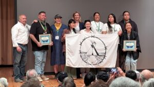 Amache x Sand Creek Massacre Youth Ambassador Program accepting the 2025 Starburst Award for Excellence in Use of Lottery Funds from the Colorado Lottery. Photo courtesy Kirsten Leong, Amache Alliance.