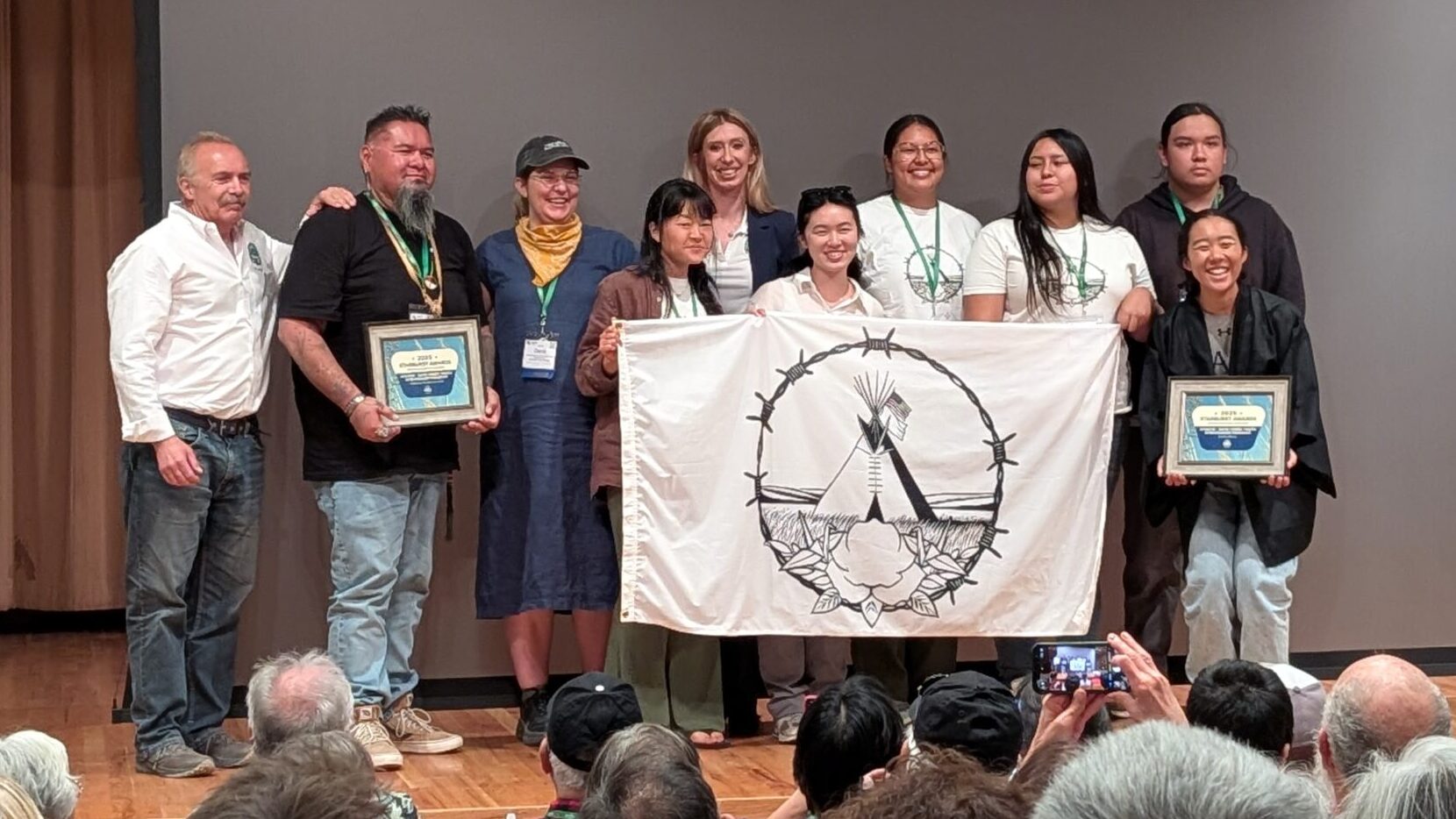 Amache x Sand Creek Massacre Youth Ambassador Program accepting the 2025 Starburst Award for Excellence in Use of Lottery Funds from the Colorado Lottery. Photo courtesy Kirsten Leong, Amache Alliance.